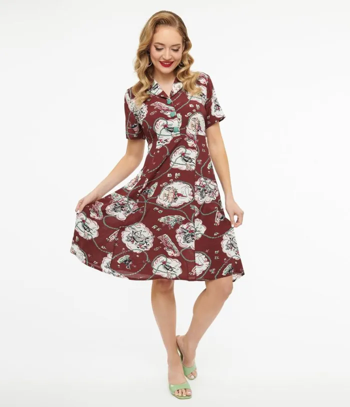 1960s Chocolate Brown Western Fit and Flare Dress Dresses Unique Vintage Fit and Flare