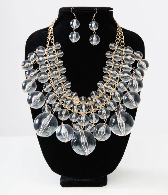 Acrylic Bubble Beads Necklace and Earrings Set Accessories Unique Vintage Earrings