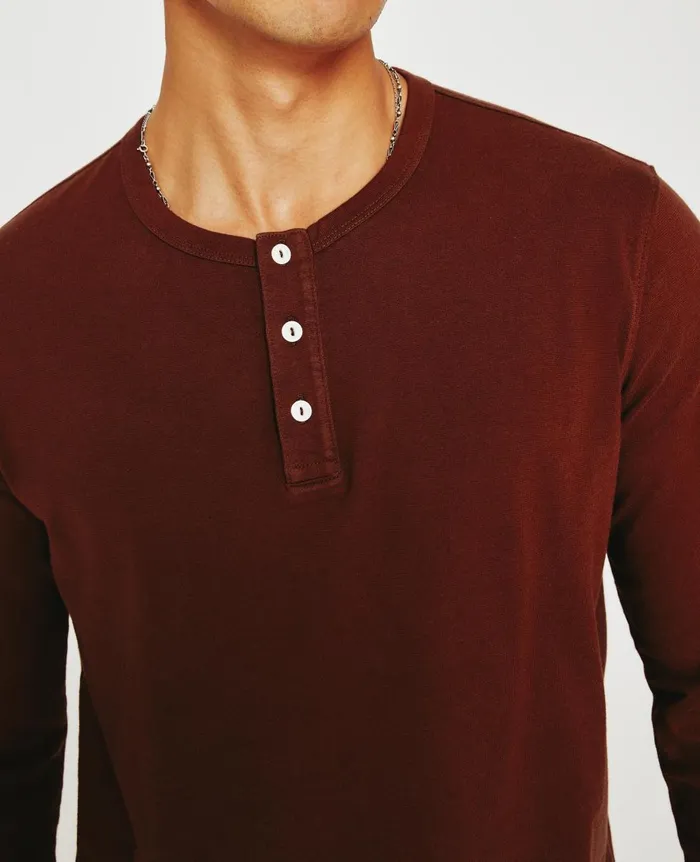 AG Jeans Bryce Long Sleeve Henley Dark Sangria Men Tees AG Jeans Bryce Long Sleeve Henley Dark Sangria Men Tees