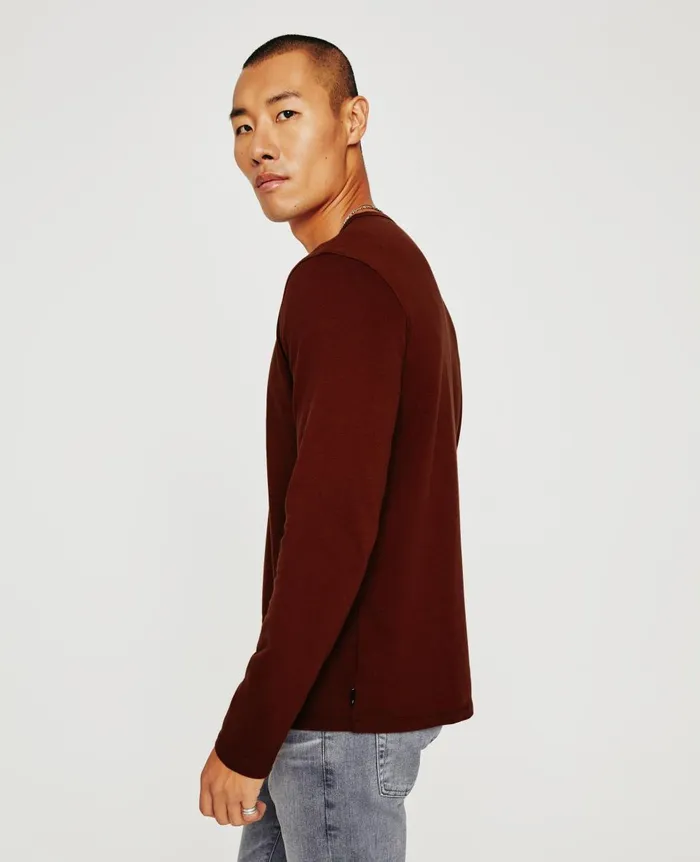 AG Jeans Bryce Long Sleeve Henley Dark Sangria Men Tees AG Jeans Bryce Long Sleeve Henley Dark Sangria Men Tees