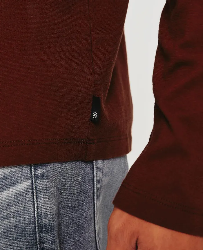 AG Jeans Bryce Long Sleeve Henley Dark Sangria Men Tees AG Jeans Bryce Long Sleeve Henley Dark Sangria Men Tees