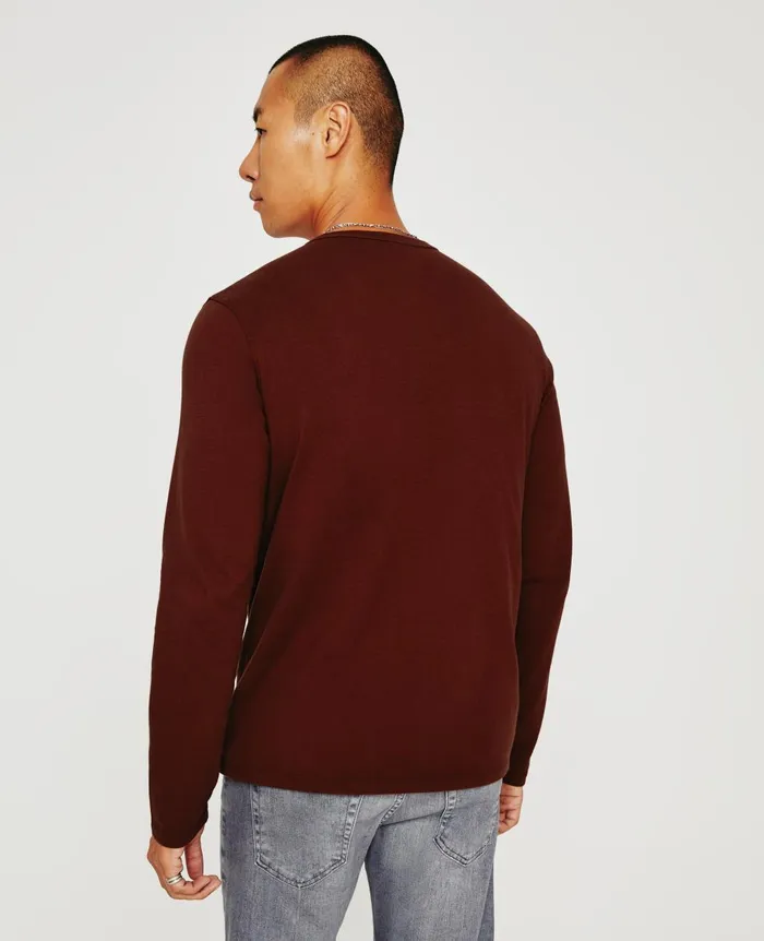 AG Jeans Bryce Long Sleeve Henley Dark Sangria Men Tees AG Jeans Bryce Long Sleeve Henley Dark Sangria Men Tees