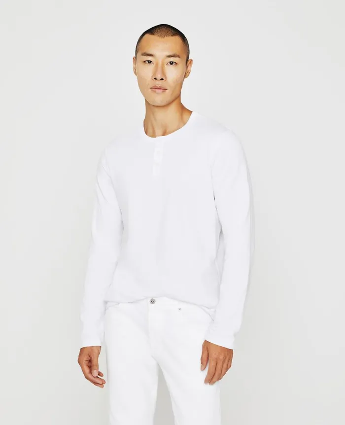 AG Jeans Bryce Long Sleeve Henley True White Men Tees