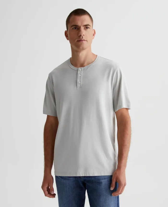 AG Jeans Bryce Short Sleeve Henley Silver Smoke Men Tees
