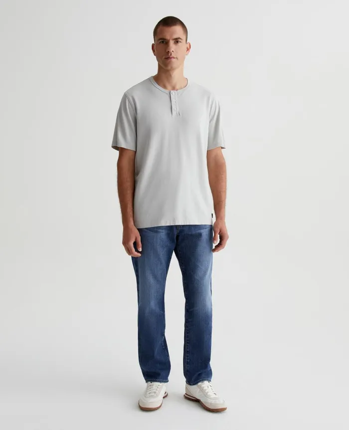 AG Jeans Bryce Short Sleeve Henley Silver Smoke Men Tees AG Jeans Bryce Short Sleeve Henley Silver Smoke Men Tees