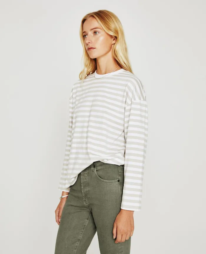 AG Jeans Fay LS Crew True Whitepale Smoke Women Tees and Tanks