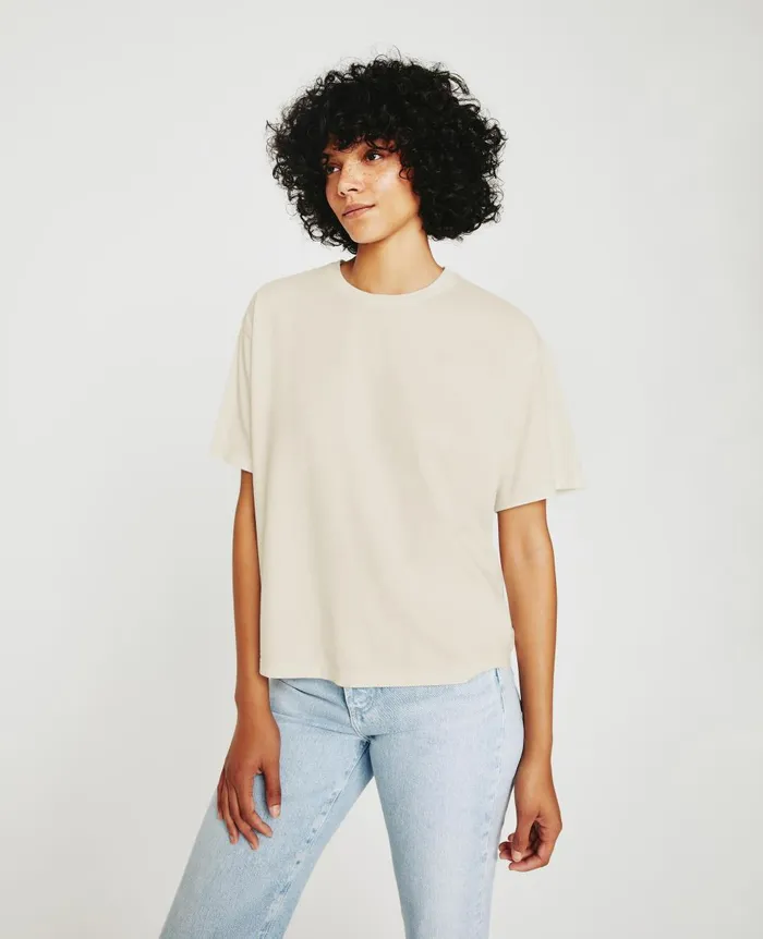 AG Jeans Karter ExBoyfriend Ivory Dust Women Tees and Tanks