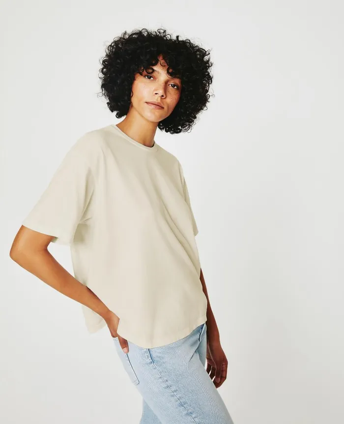 AG Jeans Karter ExBoyfriend Ivory Dust Women Tees and Tanks AG Jeans Karter ExBoyfriend Ivory Dust Women Tees and Tanks