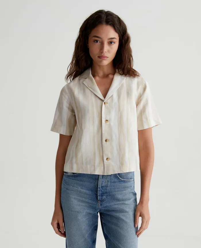 AG Jeans Koa Brush Strokes Beige Multi Women Tops and Shirts