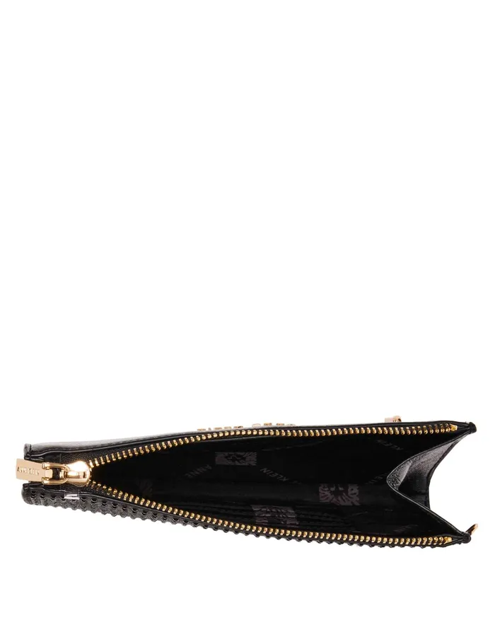 Anne Klein 2 Piece Gift Set With Rhinestone Zip Clutch And Card Case Black Women Handbags