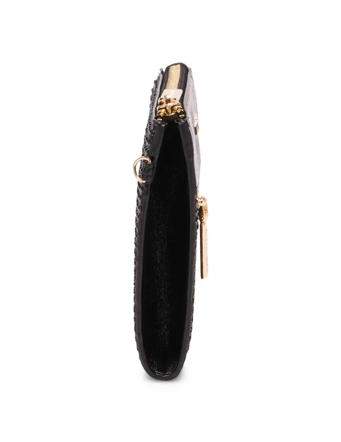 Anne Klein 2 Piece Gift Set With Rhinestone Zip Clutch And Card Case Black Women Handbags
