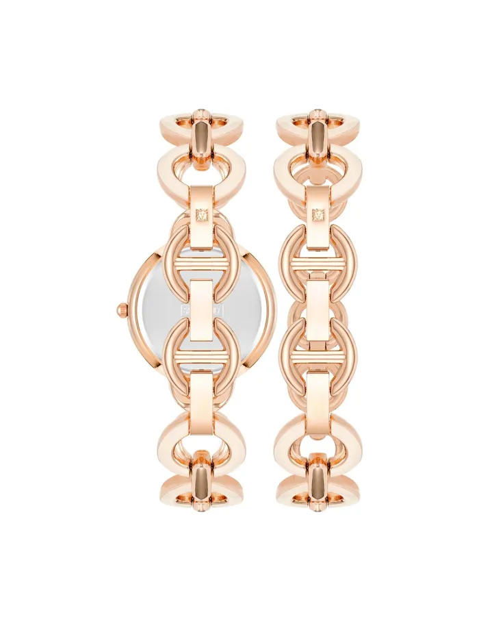 Anne Klein Boyfriend Circular Link Bracelet Watch Set Blush Pink Women Watches 038 Jewelry
