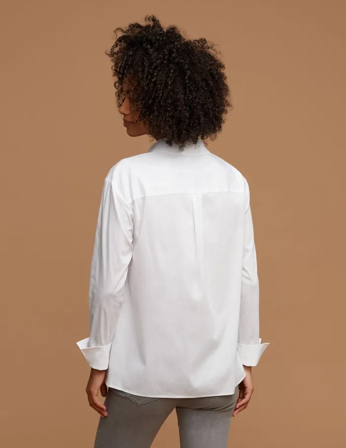 Anne Klein Long Sleeve Poplin ButtonDown With Rhinestone Trim Bright White Women Clothing