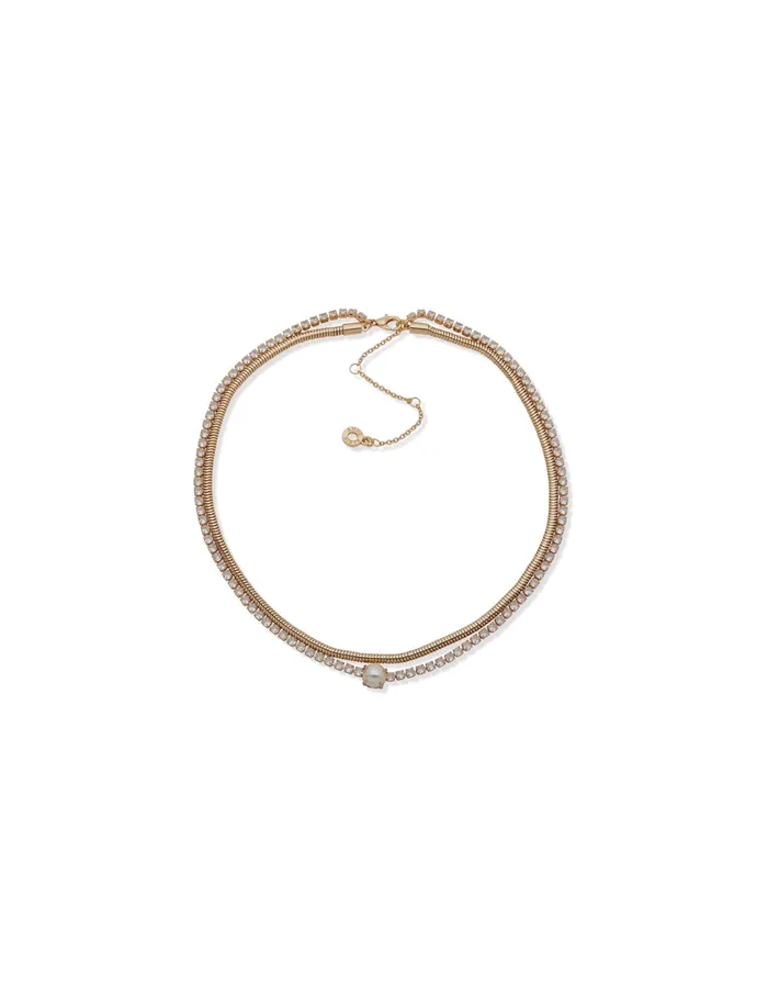 Anne Klein Multi Row Crystal Necklace With Pearl Gold Tone Women Watches 038 Jewelry