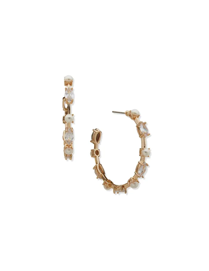 Anne Klein Pearl C Hoop Earring With Crystals Gold Tone Women Watches 038 Jewelry