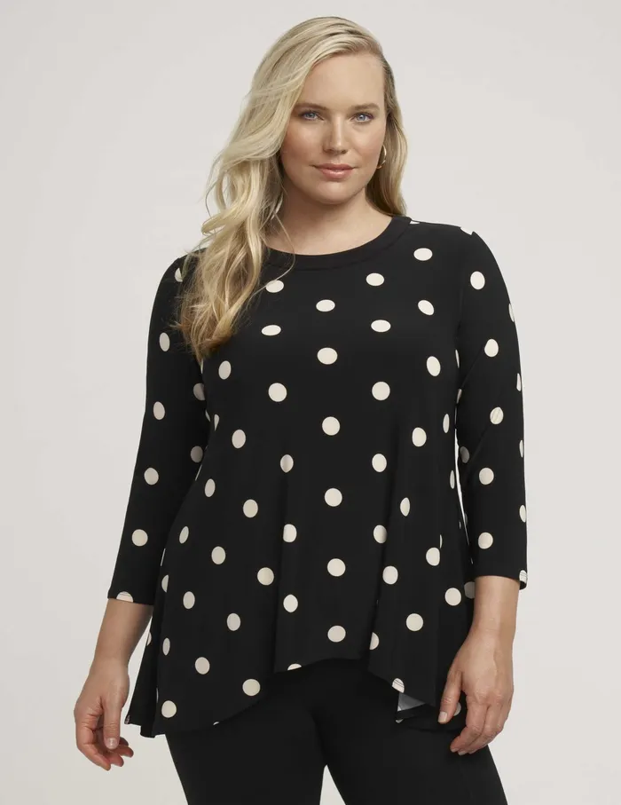 Anne Klein Plus Size Large Dot Sharkbite Knit Top Anne Black Women Clothing