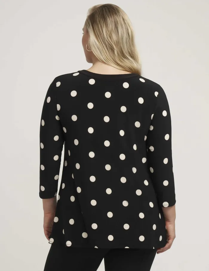 Anne Klein Plus Size Large Dot Sharkbite Knit Top Anne Black Women Clothing