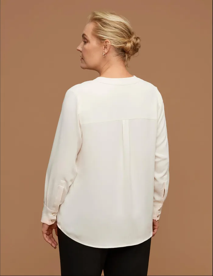 Anne Klein Plus Size Long Sleeve Pleated Neck Blouse Anne White Women Clothing