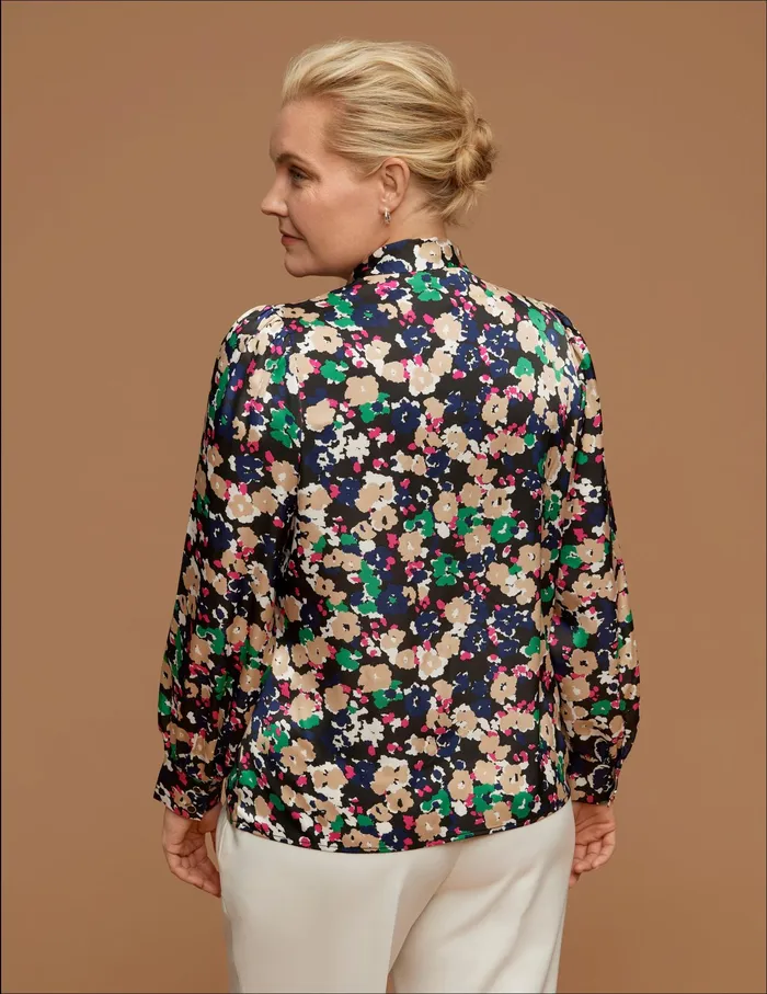 Anne Klein Plus Size Long Sleeve TieNeck Printed Blouse Anne Black Women Clothing