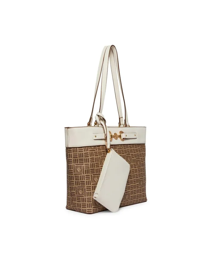 Anne Klein Tile Lion Logo Tote Bag Cool Grey Lion Logo Print Women Handbags