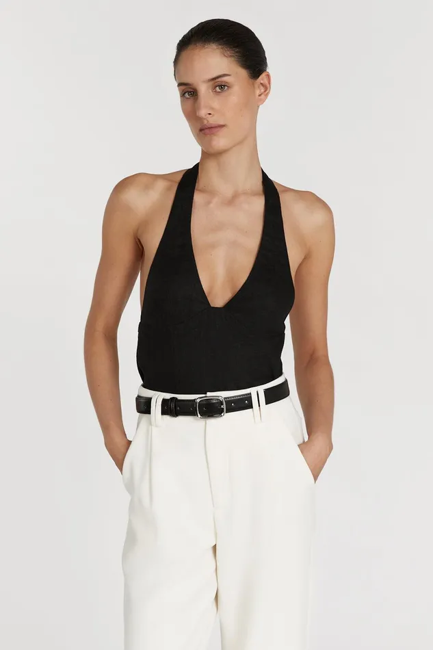 AUDREY BLACK LINEN HALTER TOP Women DISSH Tops