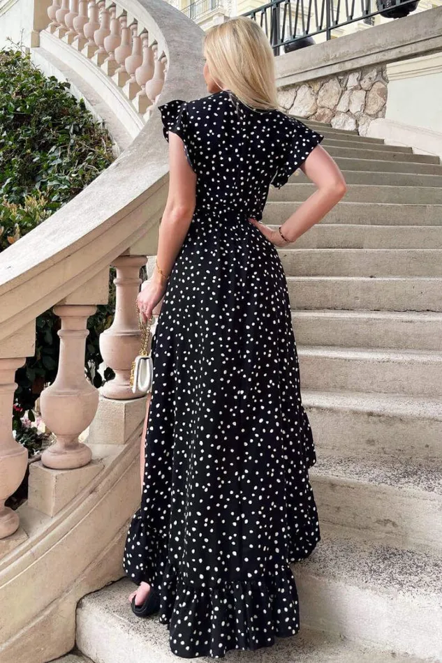 AX Paris Black And White Polka Dot Wrap Over Top Frill Hem Midi Dress Dresses