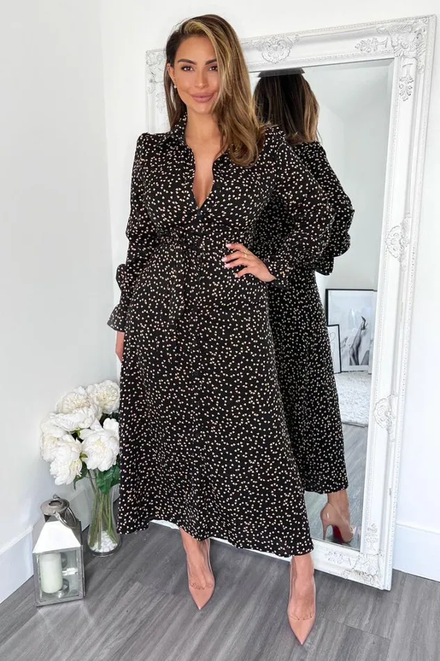 AX Paris Black Heart Printed Tie Waist Midi Shirt Dress Dresses
