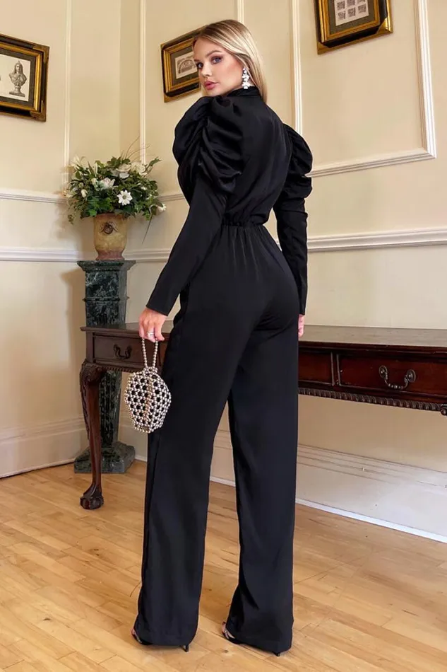 AX Paris Black High Neck Puff Sleeve Jumpsuit Jumpsuits And Playsuits
