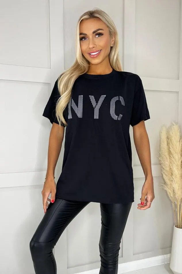 AX Paris Black NYC Slogan TShirt Tops