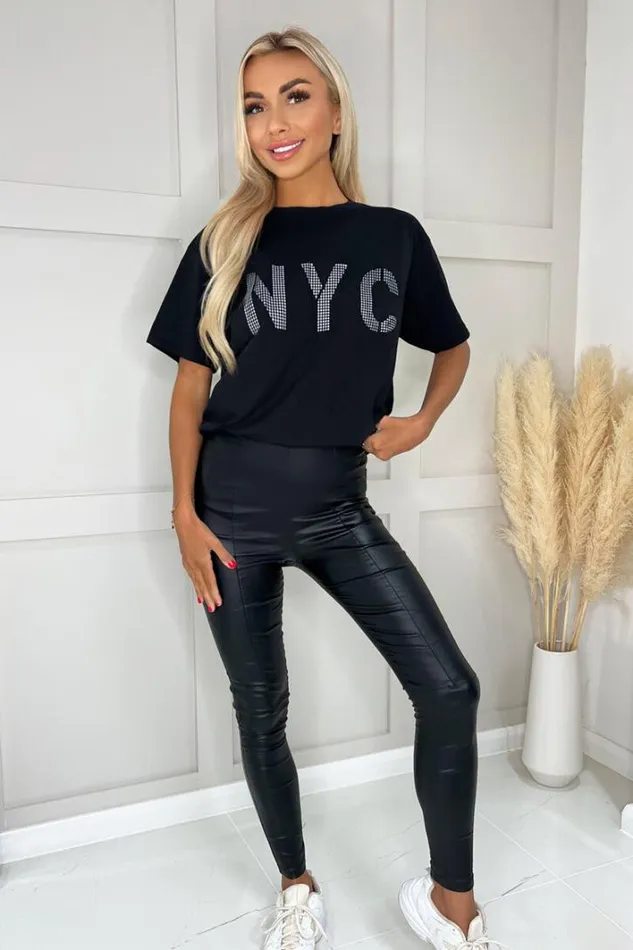 AX Paris Black NYC Slogan TShirt Tops