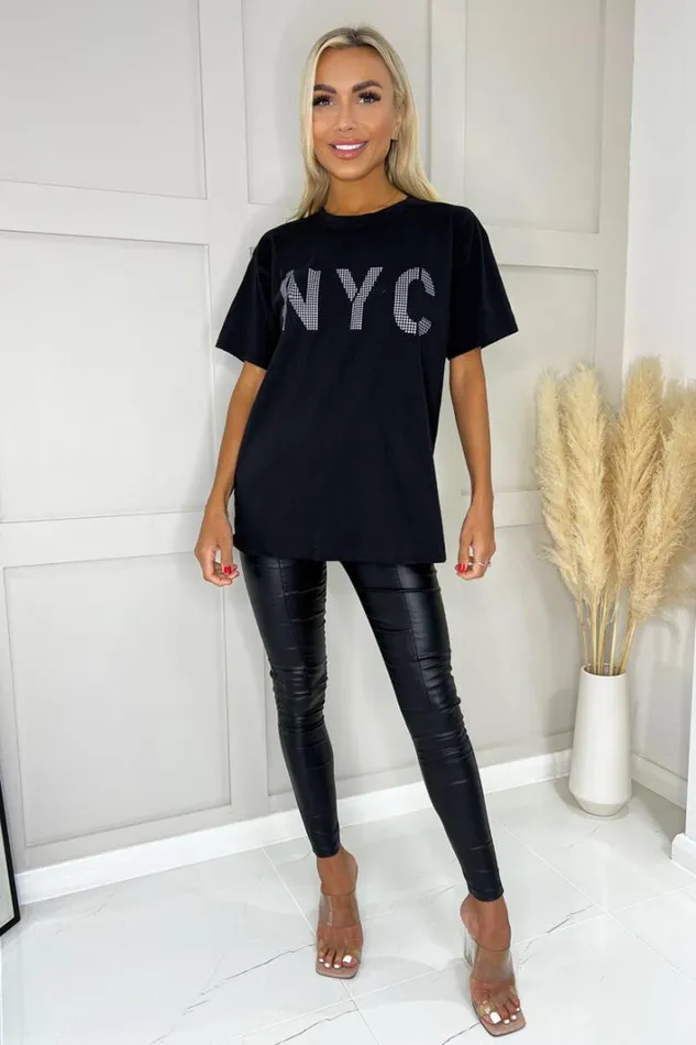 AX Paris Black NYC Slogan TShirt Tops