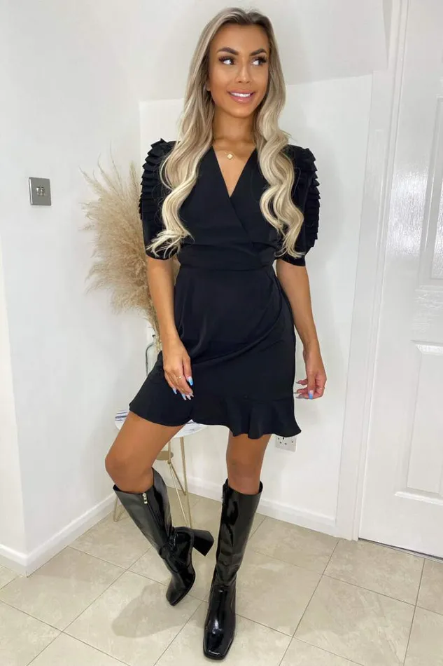 AX Paris Black Pleated Sleeve Skater Dress Dresses