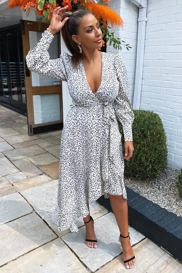 AX Paris Cream Printed Asymmetric Hem Midi Dress Midi Dresses