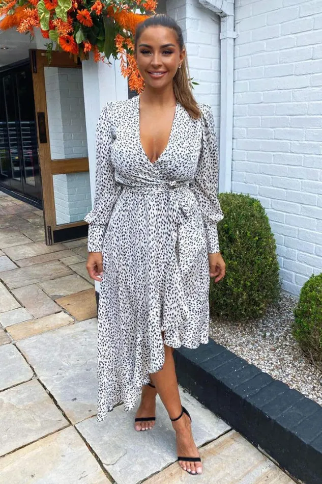 AX Paris Cream Printed Asymmetric Hem Midi Dress Midi Dresses