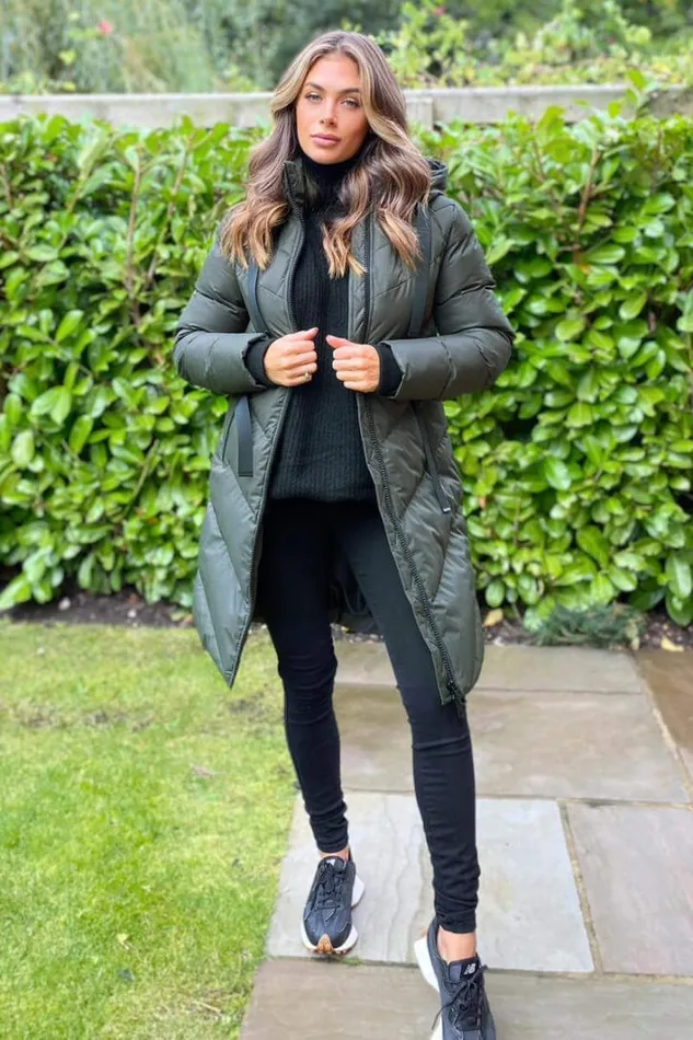 AX Paris Khaki LongLine Padded Coat Coats and Jackets
