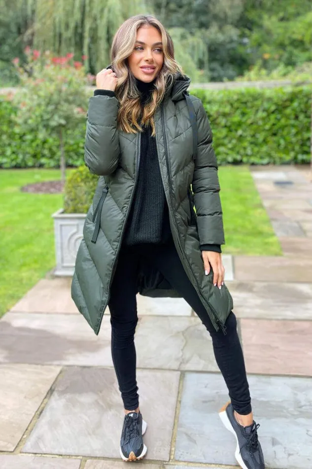AX Paris Khaki LongLine Padded Coat Coats and Jackets