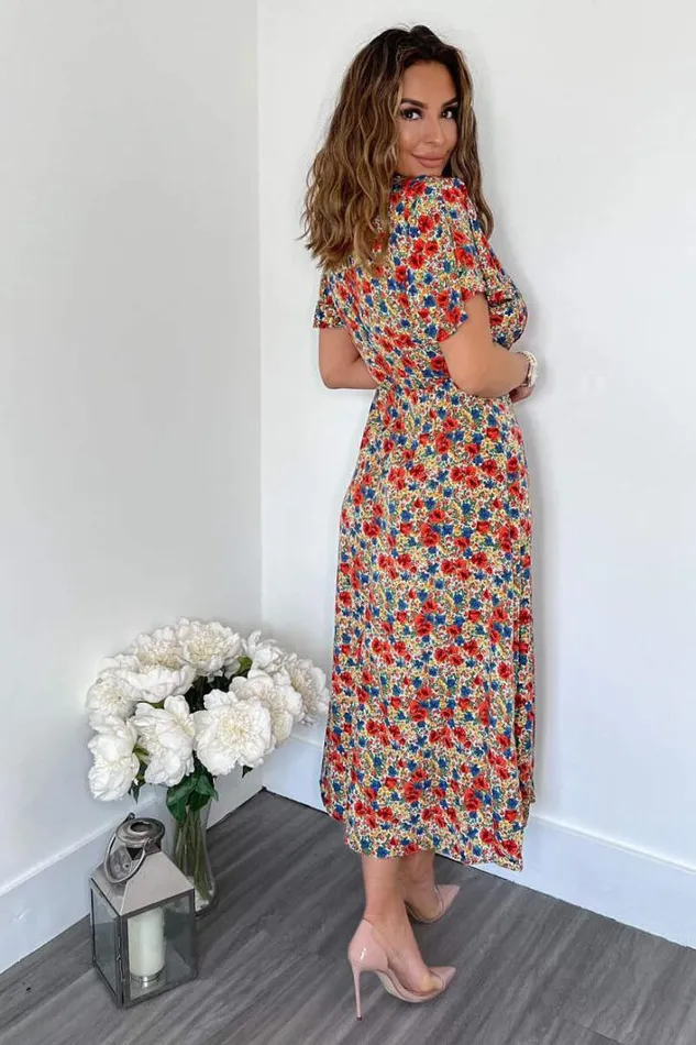 AX Paris Multi Floral V Neck Butterfly Sleeve Midi Dress Dresses