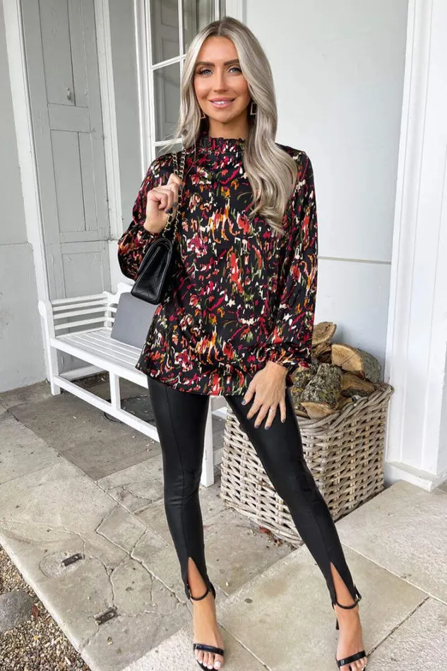 AX Paris Multi Print High Ruffle Neck Top Tops