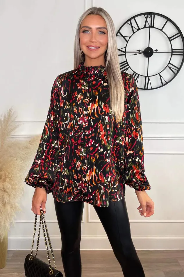 AX Paris Multi Print High Ruffle Neck Top Tops
