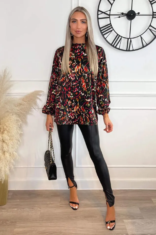 AX Paris Multi Print High Ruffle Neck Top Tops