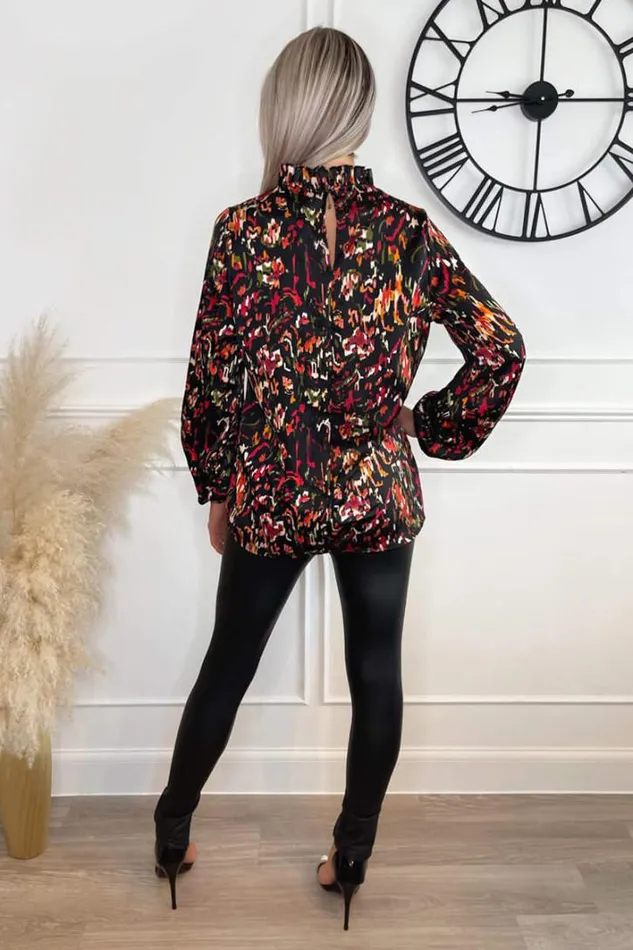 AX Paris Multi Print High Ruffle Neck Top Tops