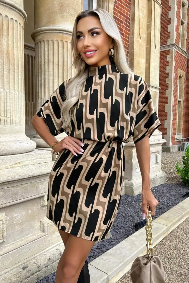 AX Paris Multi Printed Geometric High Neck Mini Dress Dresses