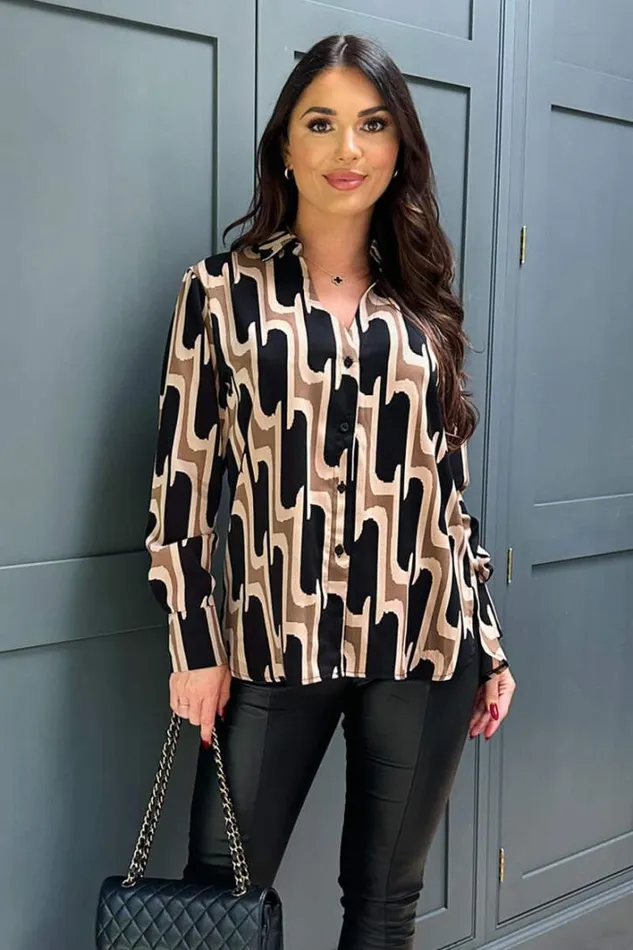AX Paris Multi Printed Geometric Long Sleeve Shirt Tops