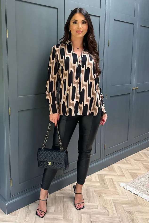 AX Paris Multi Printed Geometric Long Sleeve Shirt Tops