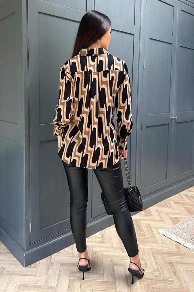 AX Paris Multi Printed Geometric Long Sleeve Shirt Tops