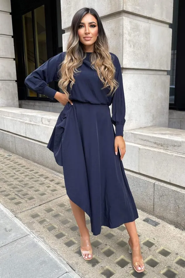 AX Paris Navy High Low Skirt Midi Dress Dresses