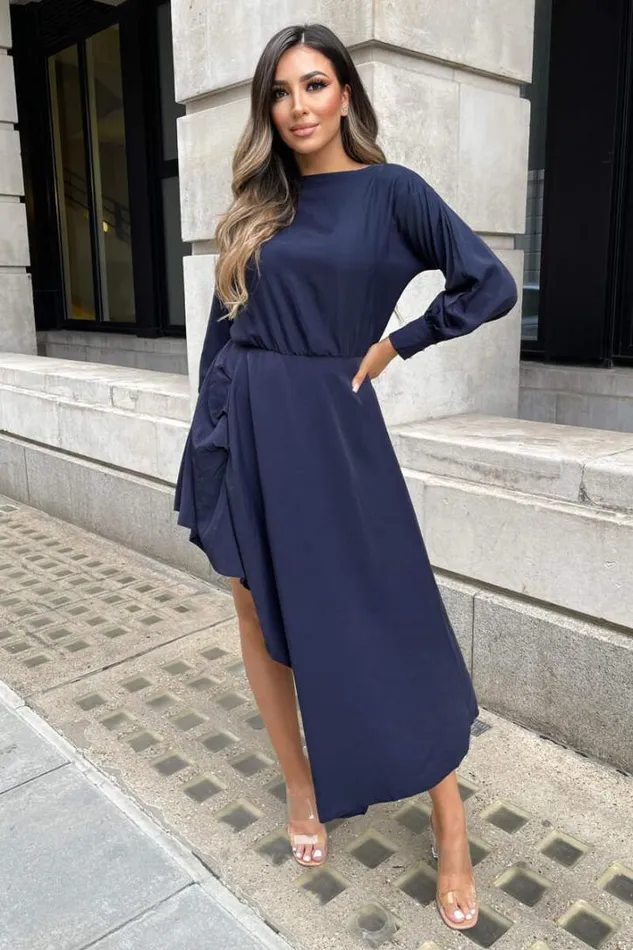 AX Paris Navy High Low Skirt Midi Dress Dresses