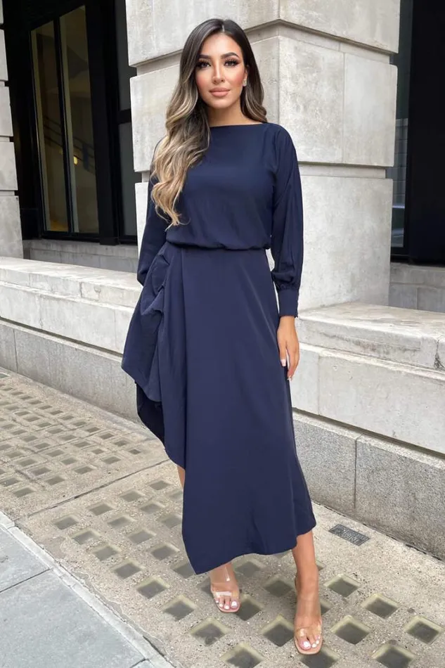 AX Paris Navy High Low Skirt Midi Dress Dresses