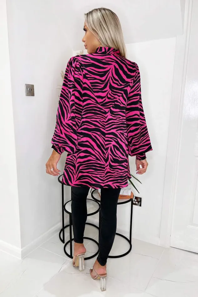 AX Paris Pink Zebra Print Tie Neck Shirt Tops