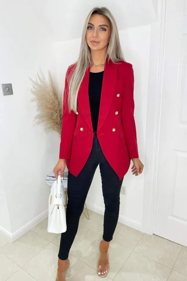 AX Paris Red Military Style Blazer Coats and Jackets